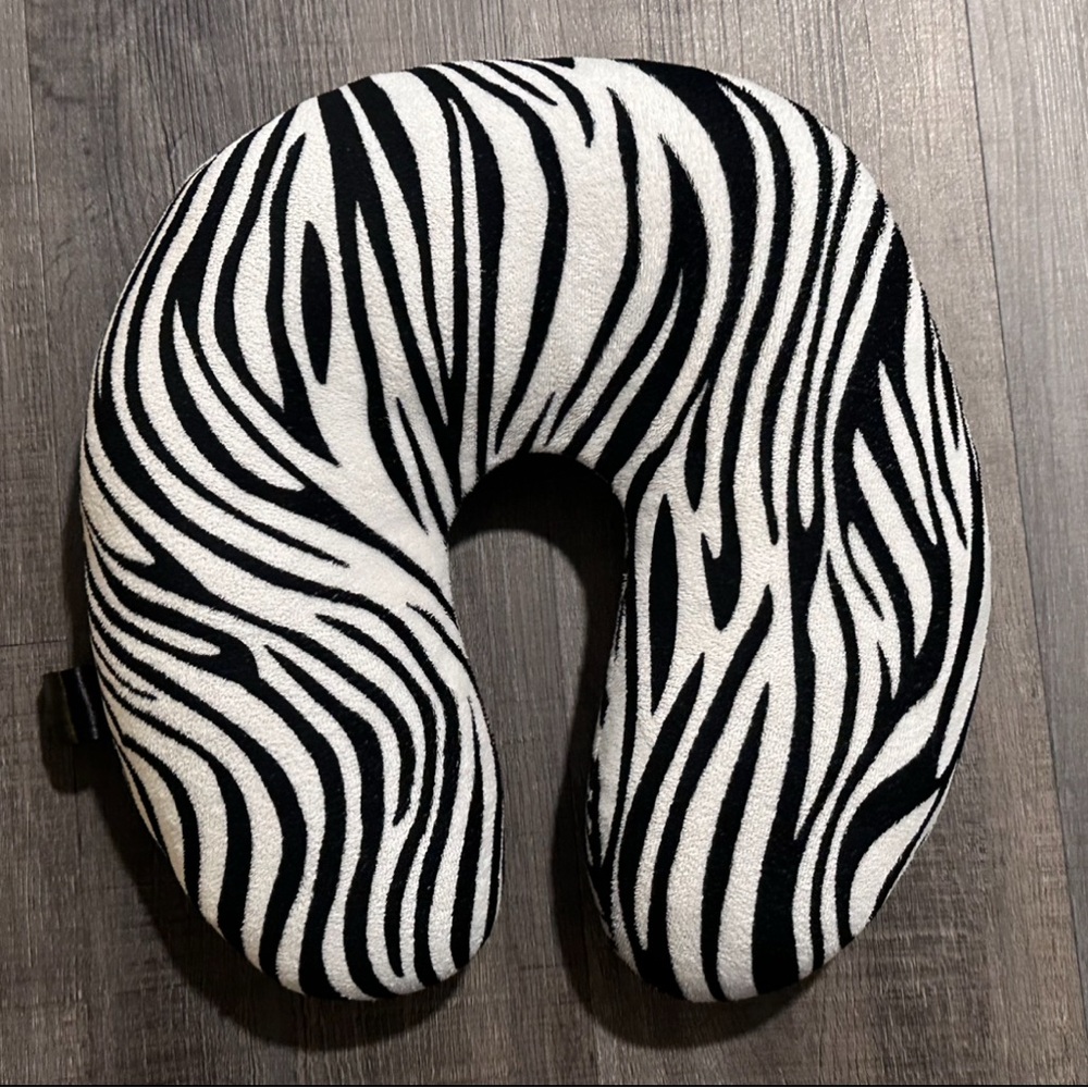 💞 Plush Black & White Zebra Print Travel Neck Pillow with Removable Case